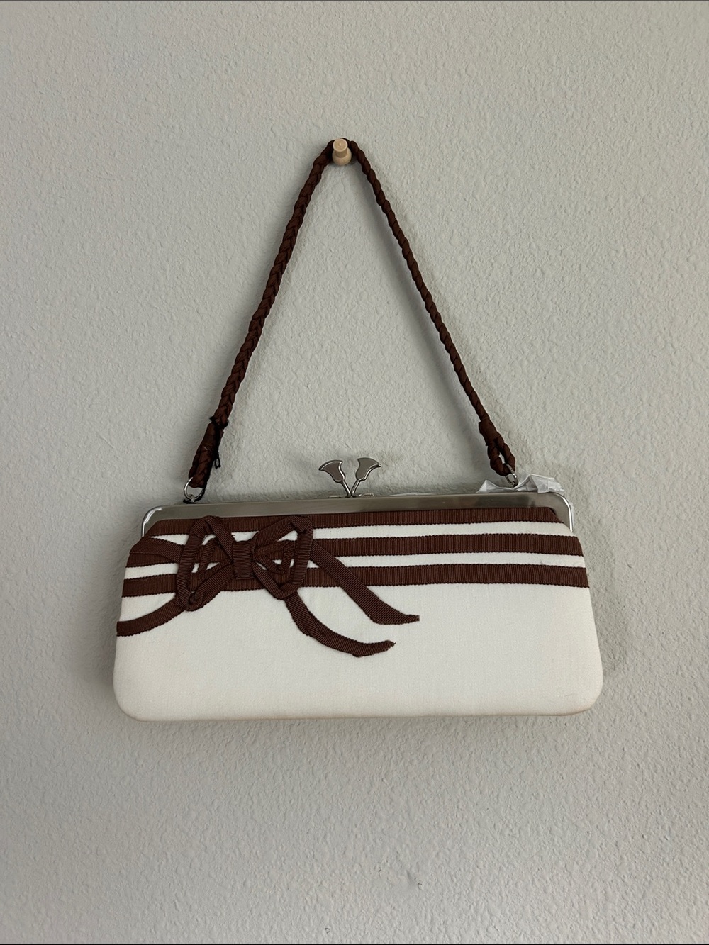 Vintage White and Brown Women's Clutch Shoulder Bag